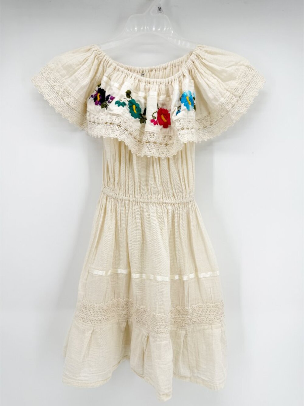 Hispanic Heritage Month Festive Gauze Ivory Embroidered Dress Girls 6 - Picture 1 of 8